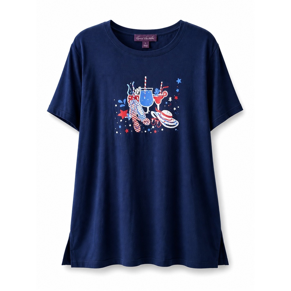 Gloria Vanderbilt NWT Americana Summer Graphic T-Shirt Blue XL